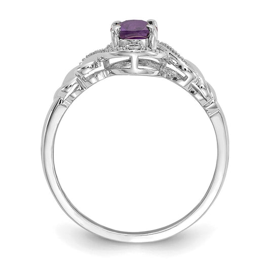 10k White Gold 7x5mm Oval February/ Amethyst and Diamond Size 7 Ring