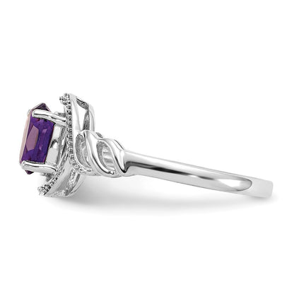 10k White Gold 7x5mm Oval February/ Amethyst and Diamond Size 7 Ring