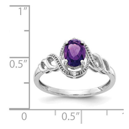 10k White Gold 7x5mm Oval February/ Amethyst and Diamond Size 7 Ring