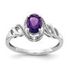 10k White Gold 7x5mm Oval February/ Amethyst and Diamond Size 7 Ring