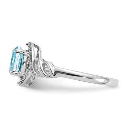 10k White Gold 7x5mm Oval March/ Aquamarine and Diamond Size 7 Ring
