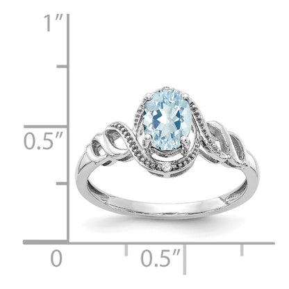 10k White Gold 7x5mm Oval March/ Aquamarine and Diamond Size 7 Ring