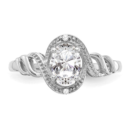10k White Gold 7x5mm Oval April/ White Topaz and Diamond Size 7 Ring