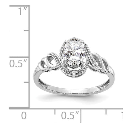 10k White Gold 7x5mm Oval April/ White Topaz and Diamond Size 7 Ring