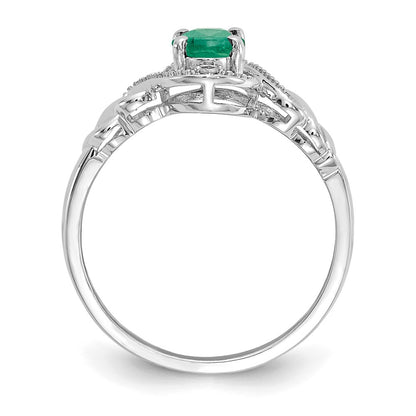 10k White Gold 7x5mm Oval May/ Emerald and Diamond Size 7 Ring