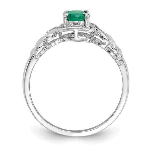 10k White Gold 7x5mm Oval May/ Emerald and Diamond Size 7 Ring