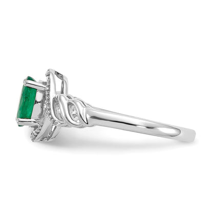 10k White Gold 7x5mm Oval May/ Emerald and Diamond Size 7 Ring
