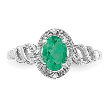 10k White Gold 7x5mm Oval May/ Emerald and Diamond Size 7 Ring