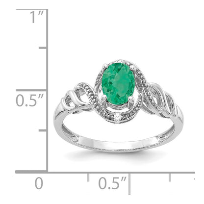 10k White Gold 7x5mm Oval May/ Emerald and Diamond Size 7 Ring