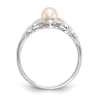 10k White Gold 5.5mm June/ Freshwater Cultured Pearl and Diamond Size 7 Ring