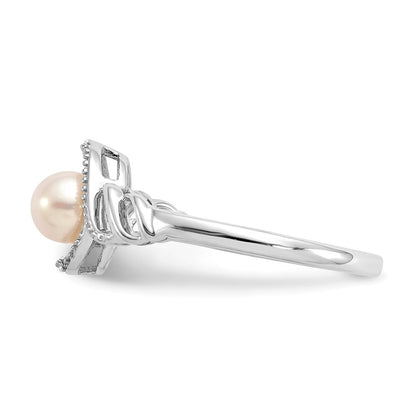 10k White Gold 5.5mm June/ Freshwater Cultured Pearl and Diamond Size 7 Ring
