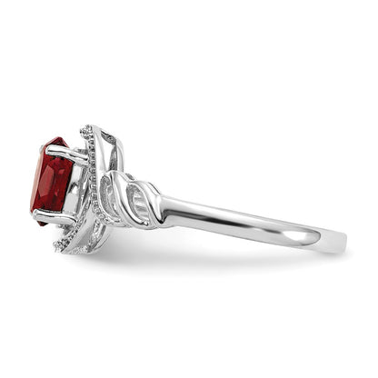 10k White Gold 7x5mm Oval July/ Ruby and Diamond Size 7 Ring