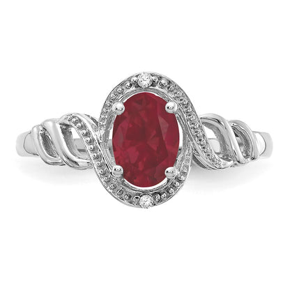 10k White Gold 7x5mm Oval July/ Ruby and Diamond Size 7 Ring