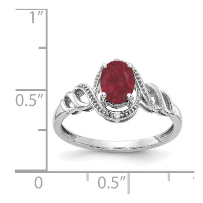 10k White Gold 7x5mm Oval July/ Ruby and Diamond Size 7 Ring