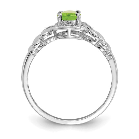 10k White Gold 7x5mm Oval August/ Peridot and Diamond Size 7 Ring