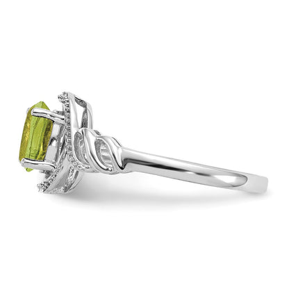 10k White Gold 7x5mm Oval August/ Peridot and Diamond Size 7 Ring