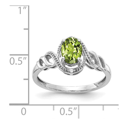 10k White Gold 7x5mm Oval August/ Peridot and Diamond Size 7 Ring