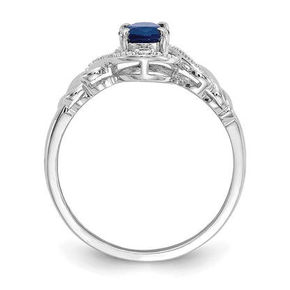 10k White Gold 7x5mm Oval September/ Sapphire and Diamond Size 7 Ring