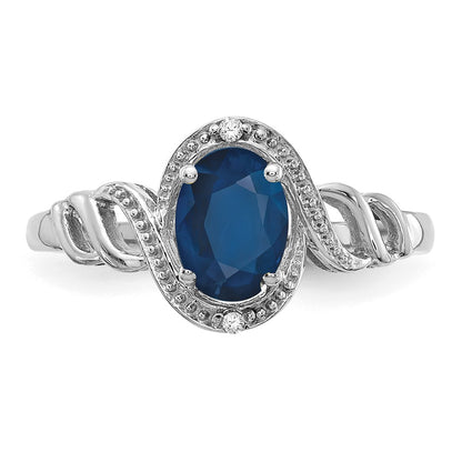 10k White Gold 7x5mm Oval September/ Sapphire and Diamond Size 7 Ring