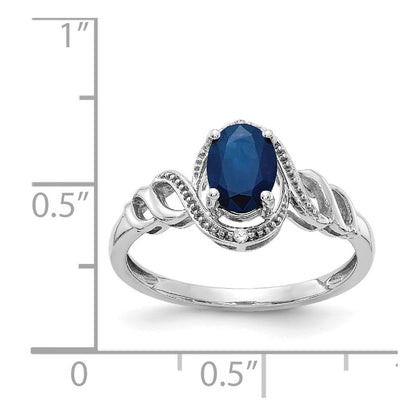10k White Gold 7x5mm Oval September/ Sapphire and Diamond Size 7 Ring
