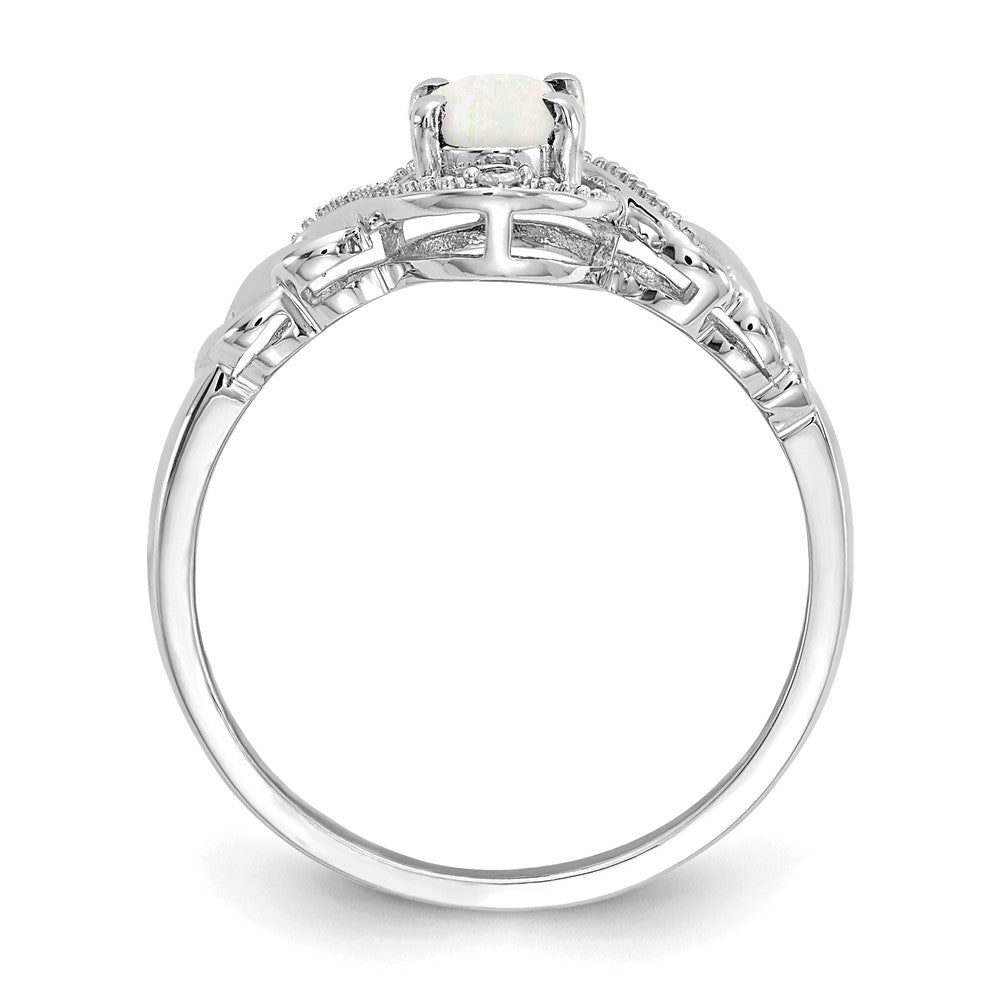 10k White Gold 7x5mm Oval October/ Opal and Diamond Size 7 Ring