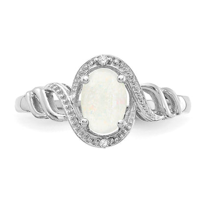 10k White Gold 7x5mm Oval October/ Opal and Diamond Size 7 Ring