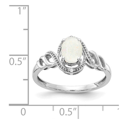 10k White Gold 7x5mm Oval October/ Opal and Diamond Size 7 Ring