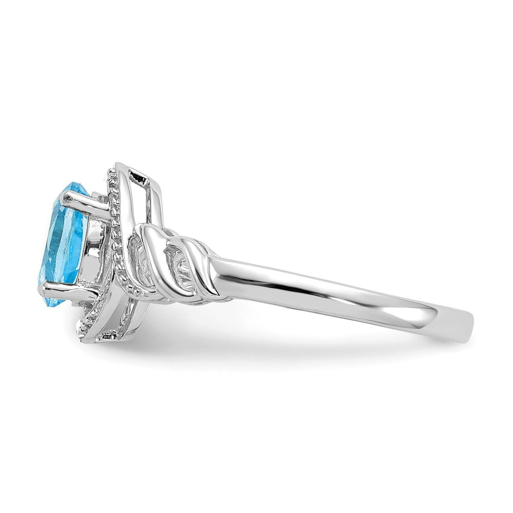10k White Gold 7x5mm Oval December/ Light Swiss Blue Topaz and Diamond Size 7 Ring