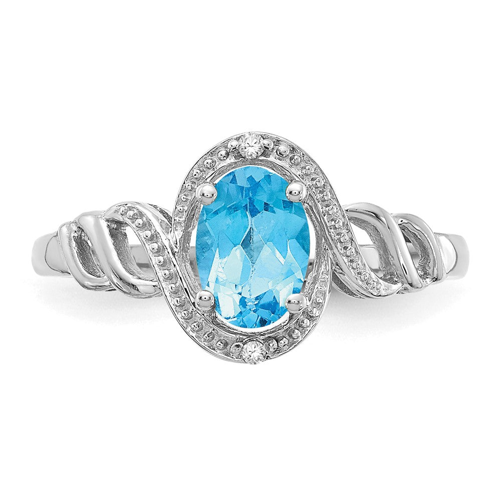10k White Gold 7x5mm Oval December/ Light Swiss Blue Topaz and Diamond Size 7 Ring