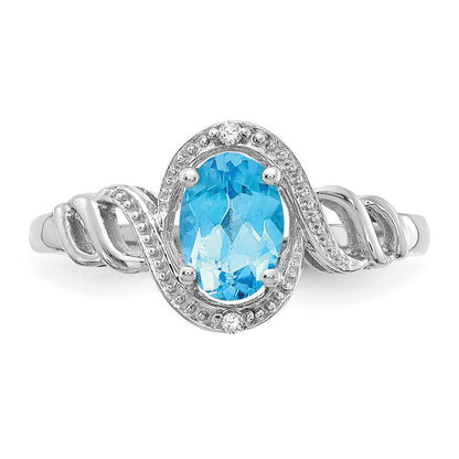 10k White Gold 7x5mm Oval December/ Light Swiss Blue Topaz and Diamond Size 7 Ring