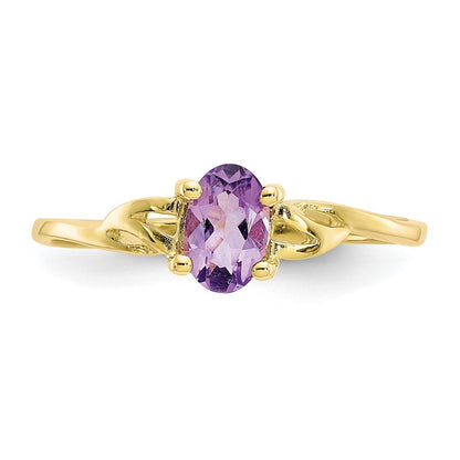10k Polished 6x4mm Oval Genuine February/ Amethyst Birthstone Size 7 Ring