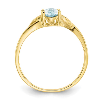 10k Polished 6x4mm Oval Genuine March/ Aquamarine Birthstone Size 7 Ring