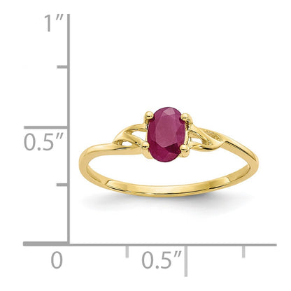 10k Polished 6x4mm Oval Genuine July/ Ruby Birthstone Size 7 Ring