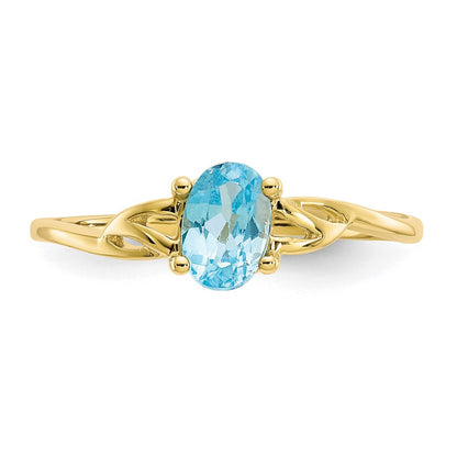 10k Polished 6x4mm Oval Genuine December/ Blue Topaz Birthstone Size 7 Ring