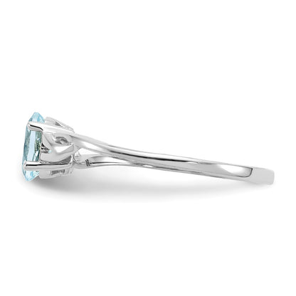 10k White Gold Polished 6x4mm Oval Genuine March/ Aquamarine Birthstone Size 7 Ring
