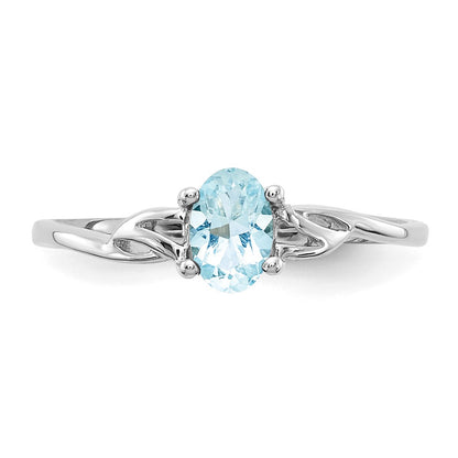 10k White Gold Polished 6x4mm Oval Genuine March/ Aquamarine Birthstone Size 7 Ring