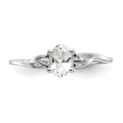 10k White Gold Polished 6x4mm Oval Genuine April/ White Topaz Birthstone Size 7 Ring