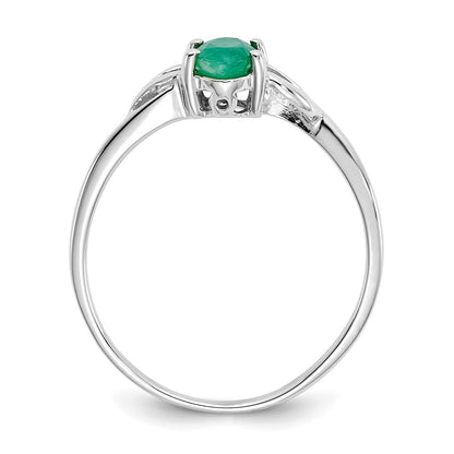 10k White Gold Polished 6x4mm Oval Genuine May/ Emerald Birthstone Size 7 Ring