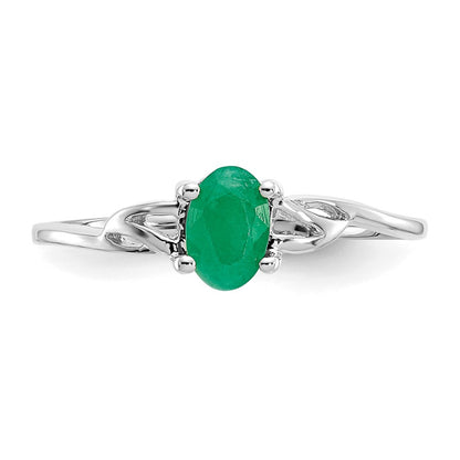 10k White Gold Polished 6x4mm Oval Genuine May/ Emerald Birthstone Size 7 Ring