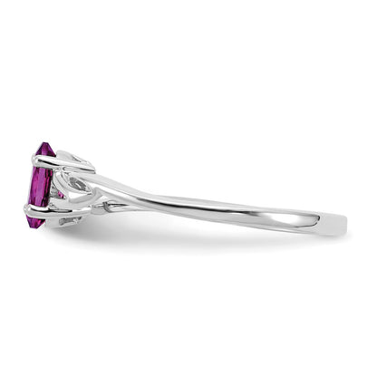 10k White Gold Polished 6x4mm Oval Genuine June/ Rhodolite Garnet Birthstone Size 7 Ring