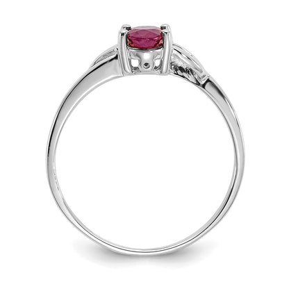 10k White Gold Polished 6x4mm Oval Genuine July/ Ruby Birthstone Size 7 Ring