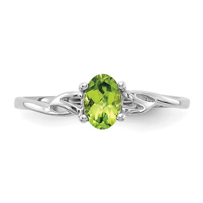 10k White Gold Polished 6x4mm Oval Genuine August/ Peridot Birthstone Size 7 Ring