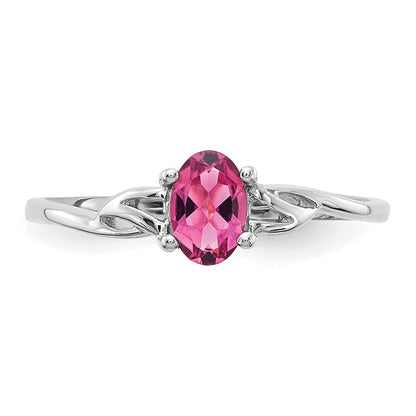 10k White Gold Polished 6x4mm Oval Genuine October/ Pink Tourmaline Birthstone Size 7 Ring