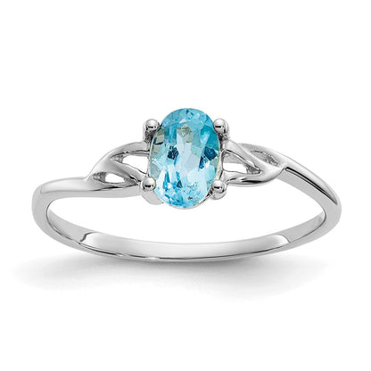 10k White Gold Polished 6x4mm Oval Genuine December/ Blue Topaz Birthstone Size 7 Ring