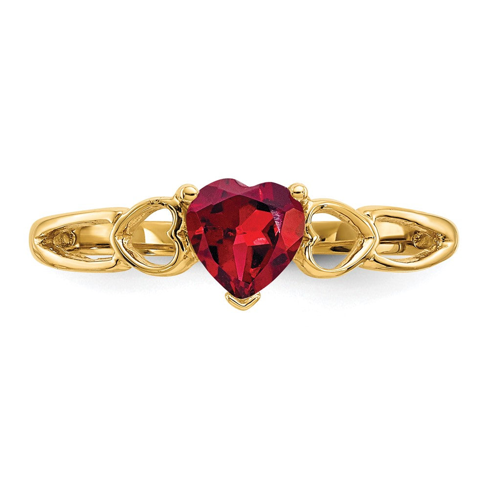 10k Polished 5mm Heart Genuine January/ Garnet Birthstone Size 7 Ring