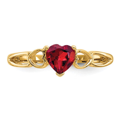10k Polished 5mm Heart Genuine January/ Garnet Birthstone Size 7 Ring