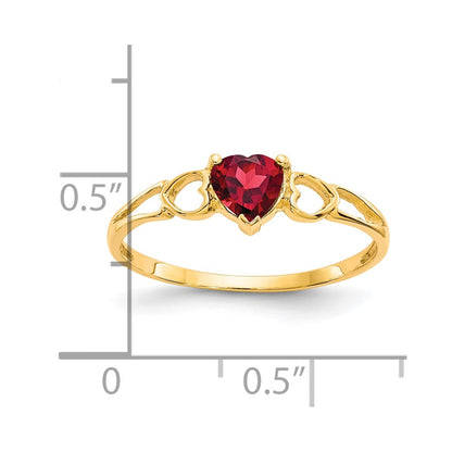 10k Polished 5mm Heart Genuine January/ Garnet Birthstone Size 7 Ring