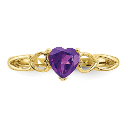 10k Polished 5mm Heart Genuine February/ Amethyst Birthstone Size 7 Ring