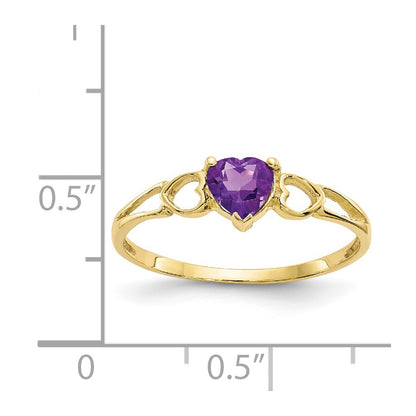 10k Polished 5mm Heart Genuine February/ Amethyst Birthstone Size 7 Ring