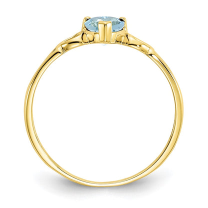 10k Polished 5mm Heart Genuine March/ Aquamarine Birthstone Size 7 Ring